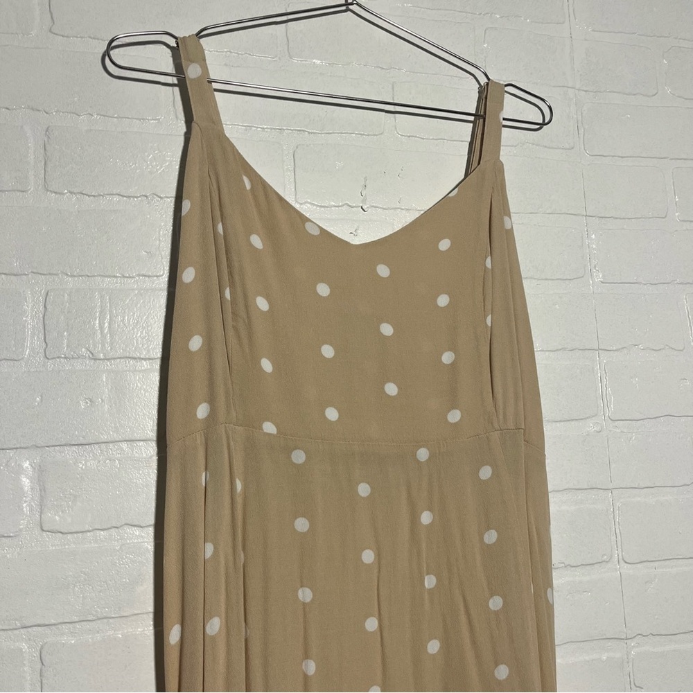 Old Navy Womens Midi Dress Tan and White Polka Dots with Slit Casual XL - Picture 2 of 7